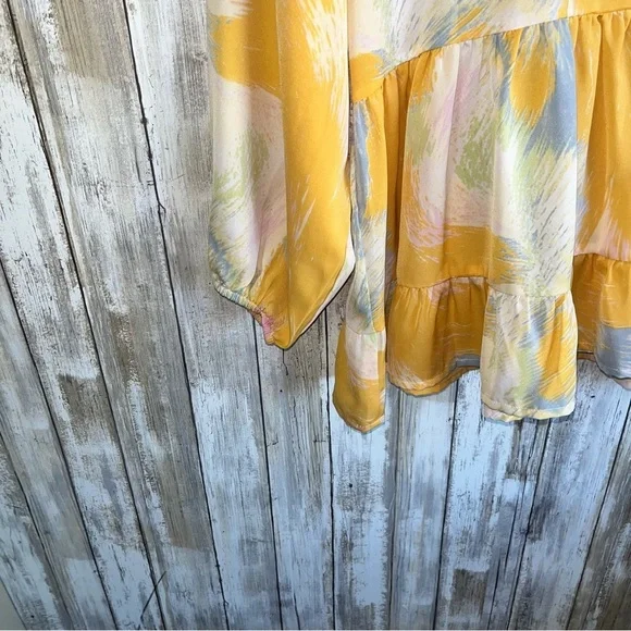 Entro Yellow, Blue Tired Ruffle Neck Blouse - Picture 4 of 6